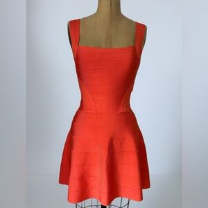 BEBE Orange Fit and Flare Cocktail Bandage Dress XS